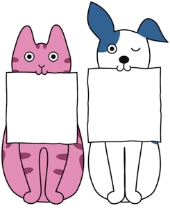 a cat and a dog holding a message to represent a contact us