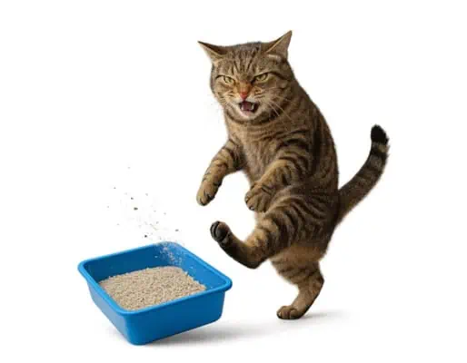 litterbox rage is real an angry cat kicking the litterbox