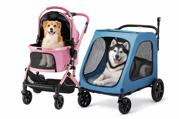 black dog stroller Zoolike Dog Stroller for Medium/Large Dogs One-Click Folding,Extra Large  Pet Stroller with Storage Pocket,Cat Stroller with Shock Absorption，Black main image 1